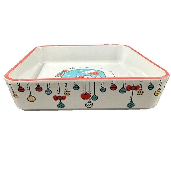 Hello Kitty Christmas Square White Stoneware Baking Dish By Sanrio Let in Snow - Picture 5 of 9